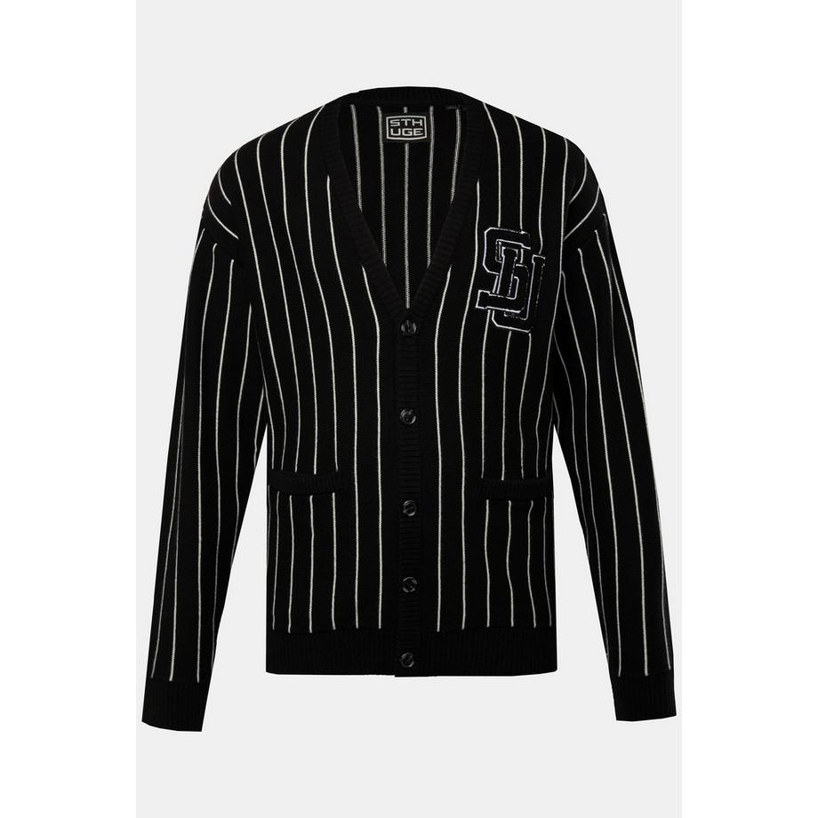 Sthuge Cardigan Scollo a V Righe Sottili con Applicazione  