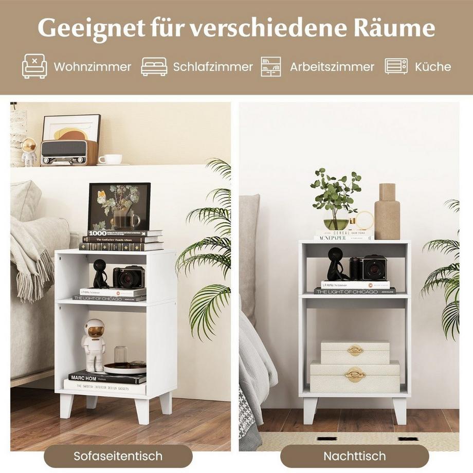 B2X 3-stufiger Beistelltisch Nachttisch mit Ablagen & Beinen 39,5 x 29,5 x 65 cm Weiß  