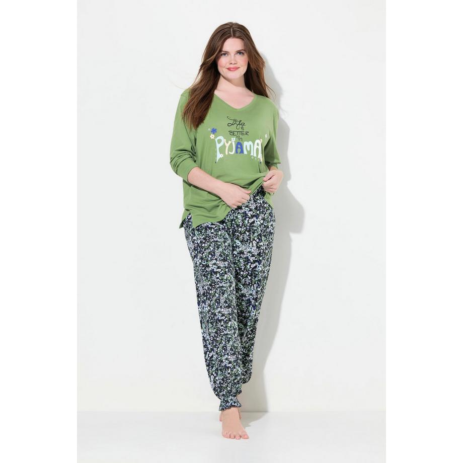 Ulla Popken Pyjama Schriftmotiv Blüten  