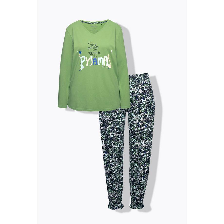 Ulla Popken Pyjama Schriftmotiv Blüten  