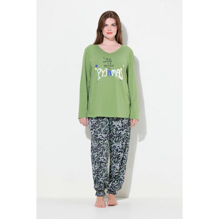 Ulla Popken Pyjama Schriftmotiv Blüten  