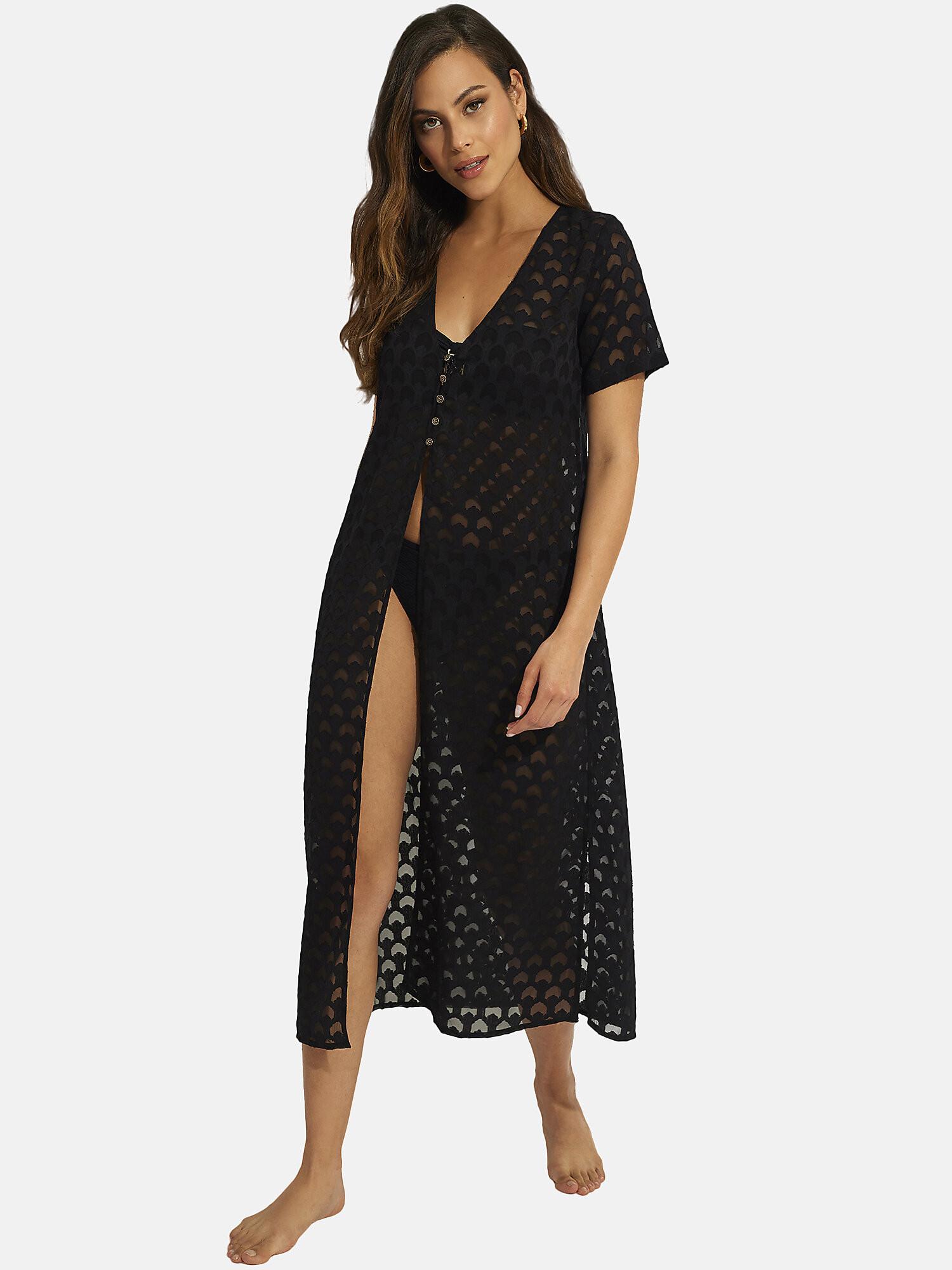 Image of Lange Strandtunika Mit Kurzen Ärmeln Sicilia Unisex Schwarz XL