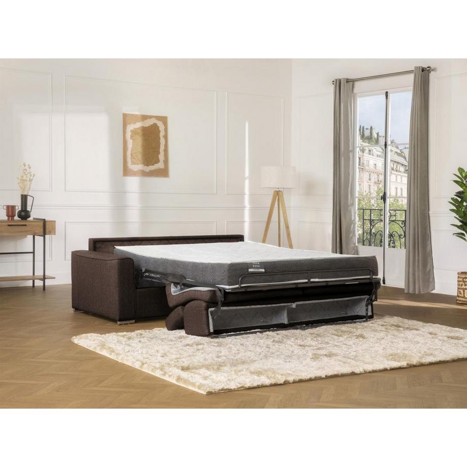 LINEA SOFA Divano letto 4 posti ribalta doghe larghe memory foam - Letto: 160 cm x 16 cm Tessuto Marrone - VIZIR  