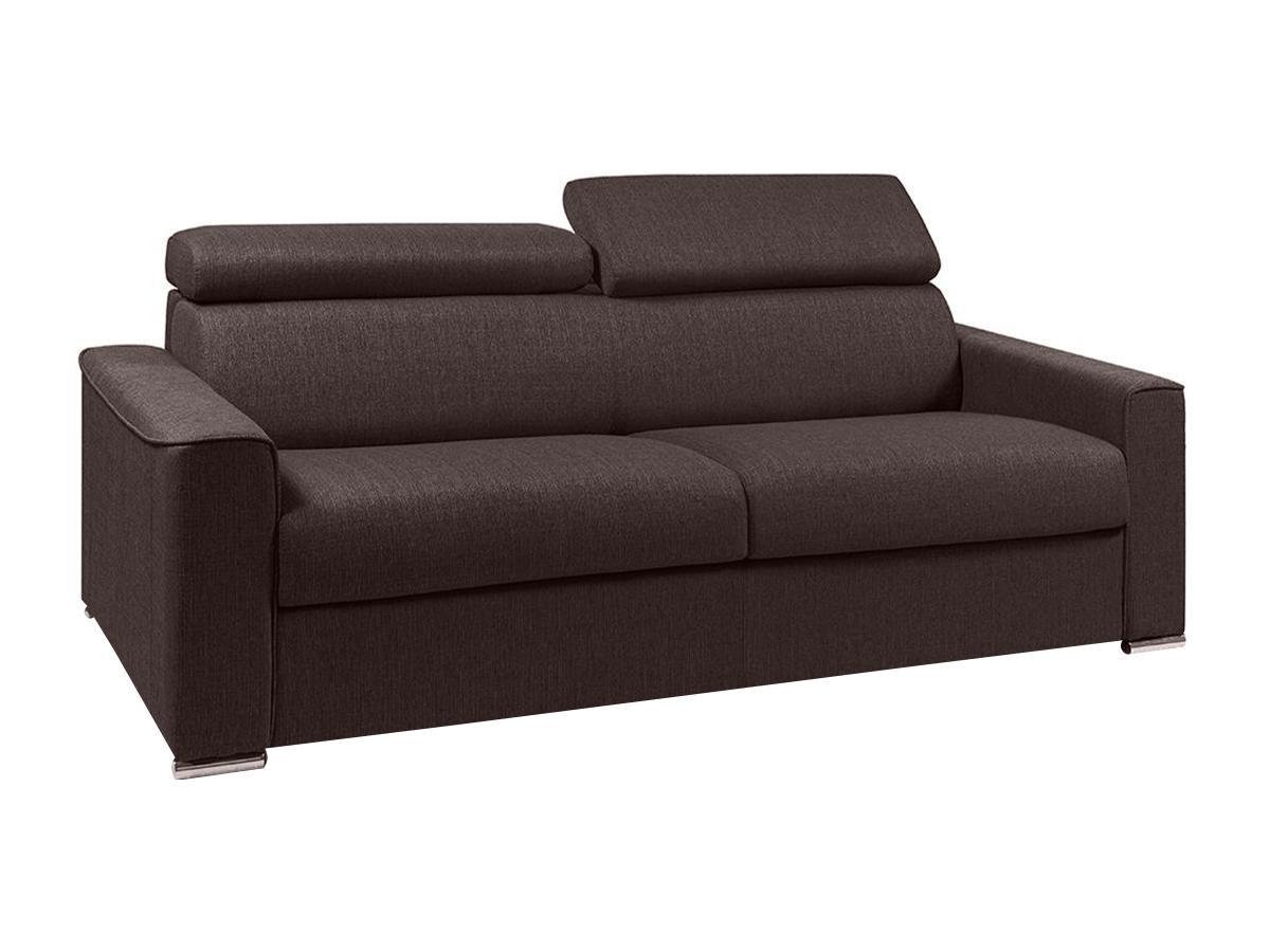 LINEA SOFA Canapé 4 places convertible express en tissu marron - couchage lattes larges 160 cm - Matelas 16 cm avec mémoire de forme VIZIR  