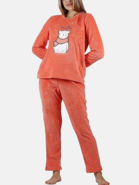 Image of Fleece-pyjama Outfit Hose Top Langarm Hello Winter Unisex Korall L