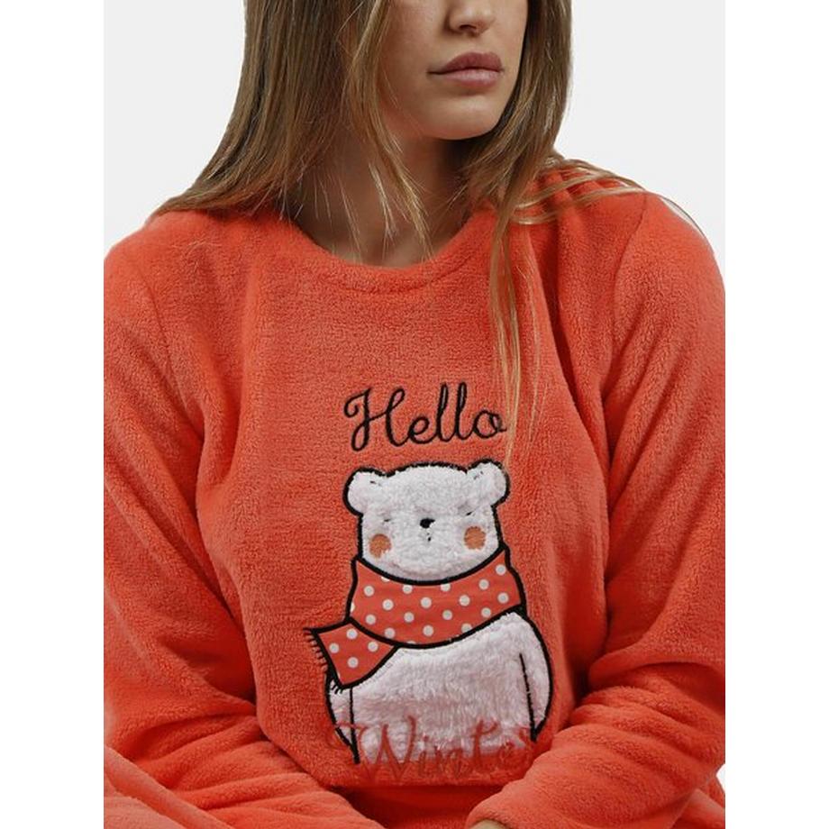 Admas Pigiama in Pile Outfit Pantaloni Top Maniche Lunghe Hello Winter  
