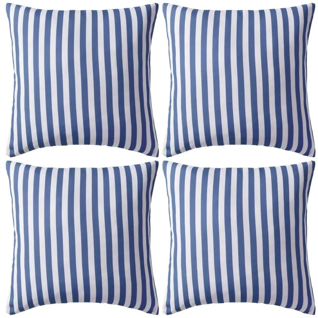 Oreiller d'extérieur 4 pcs Impression rayure 45 x 45 cm Bleu