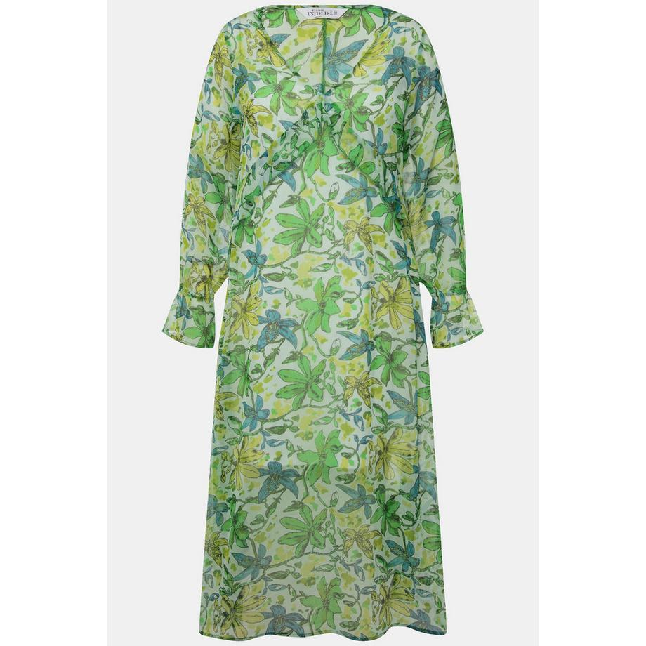 Studio Untold Maxikleid A-Line Chiffon Blumen-Print V-Ausschnitt Langarm  