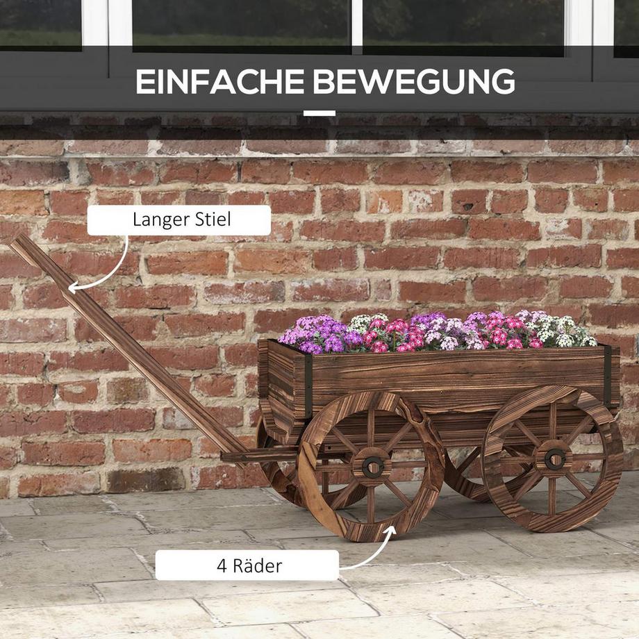 Northio Fioriera In Design Carrello In Legno, Carrello Per Piante Con Maniglia, Regge Fino A 30 Kg, Per Giardino E Terrazza, Carbonizzato  