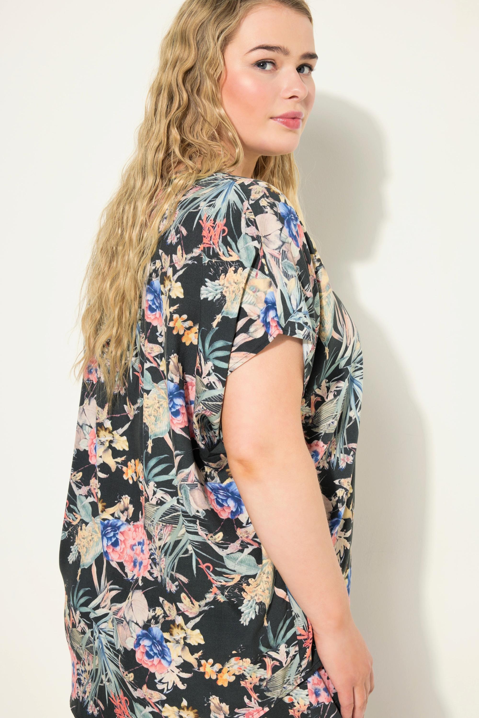 Studio Untold  Blusenshirt, oversized, Tropical-Print, V-Ausschnitt 