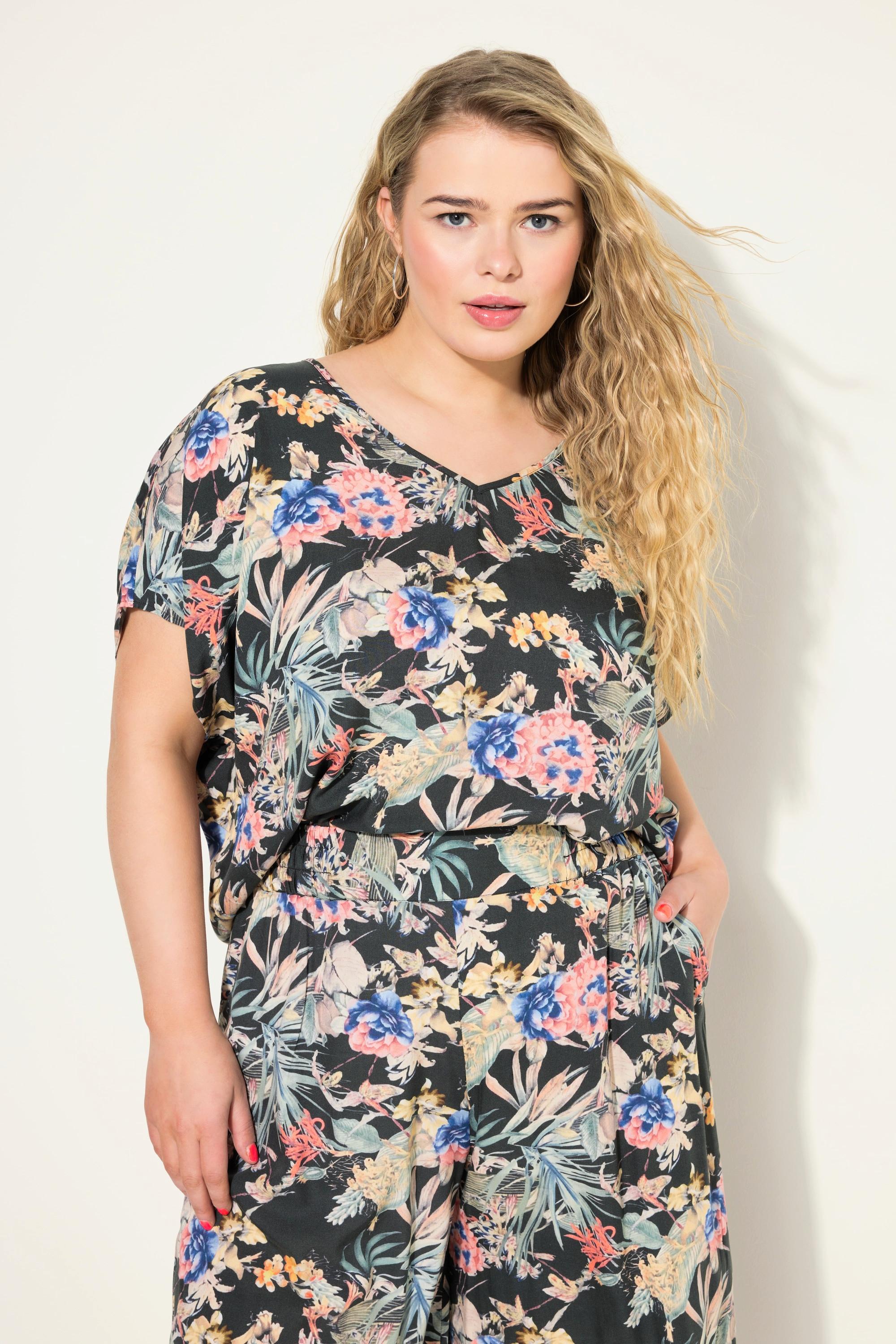 Studio Untold  Blusenshirt, oversized, Tropical-Print, V-Ausschnitt 