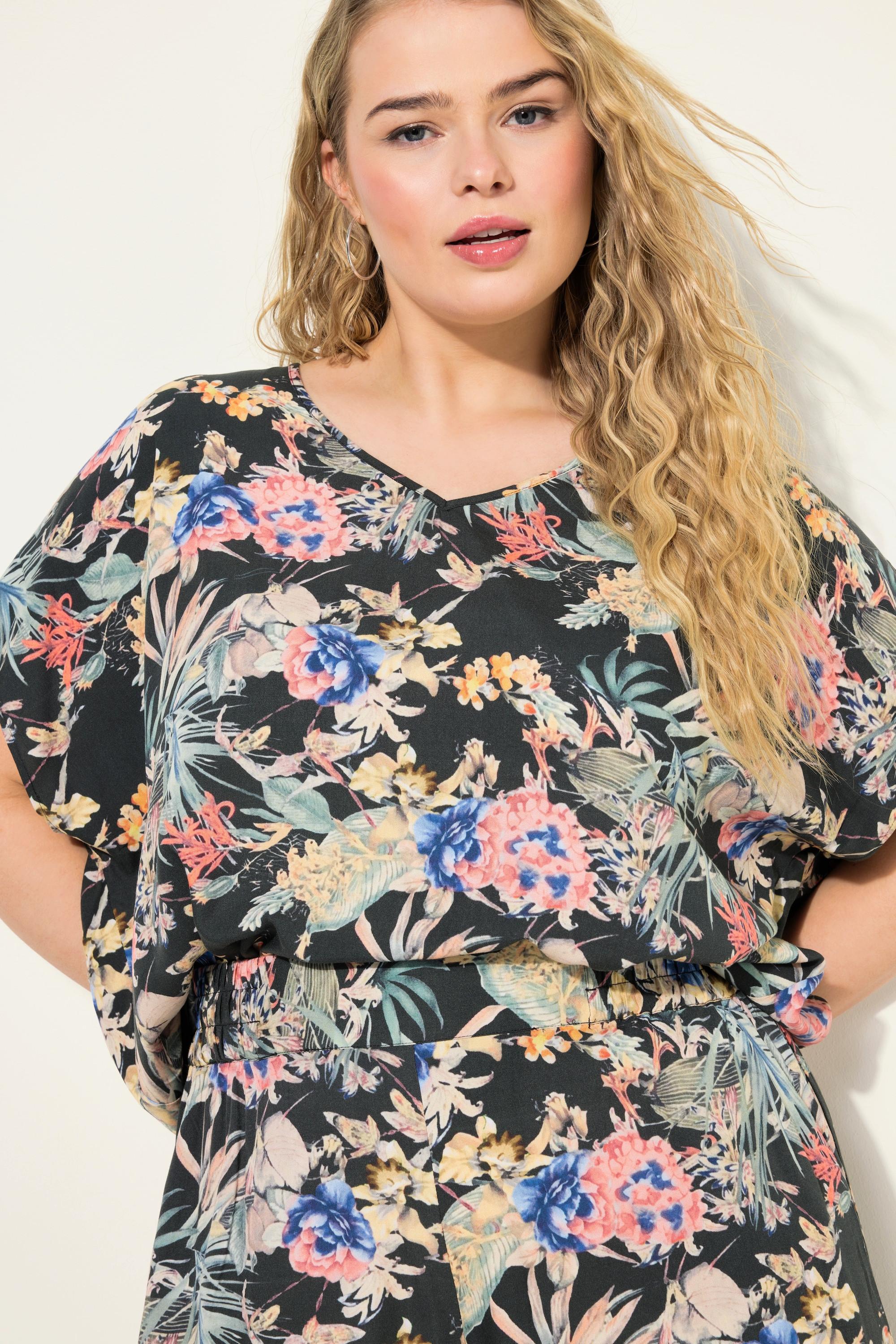 Studio Untold  Blusenshirt, oversized, Tropical-Print, V-Ausschnitt 