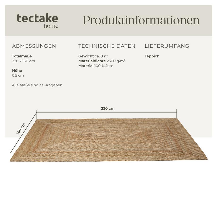 Tectake Tapis tissé à la main en jute style bohème GLIM résistant et facile d'entretien  