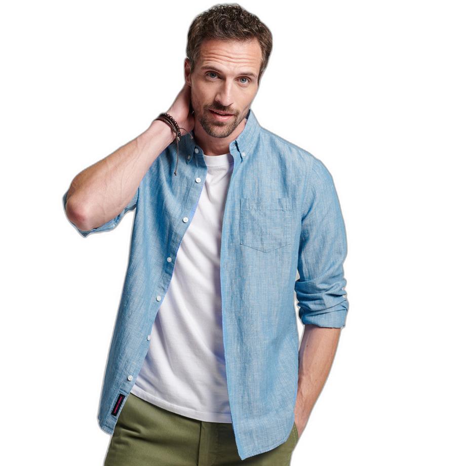 Superdry Studios Camicia con Bottoni Lino Cotone Biologico  