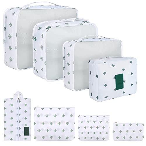 Only-bags.store  Lot de 8 cubes de rangement, cubes d'organisation pour valise, avec sac à chaussures, sac à linge, organisateur de voyage, sacs à vêtements, pour sac à dos, blanc 