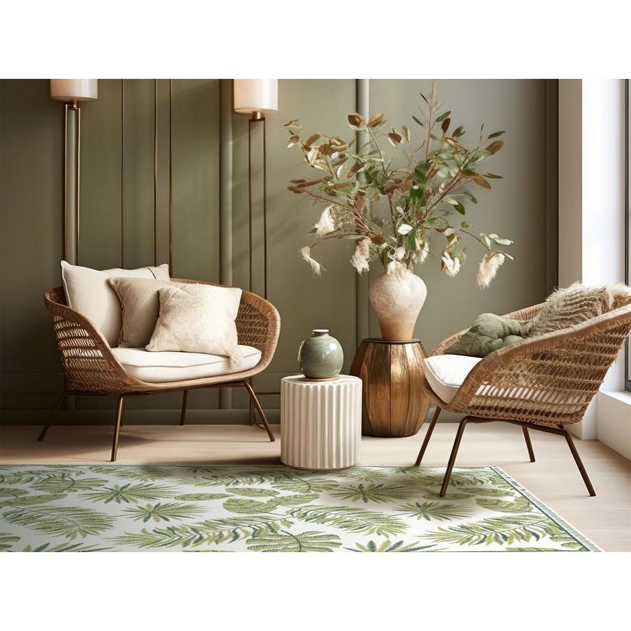 Vente-unique  Tapis en vinyle motif tropical - 120 x 180 cm - Vert et blanc - TROPICALA 