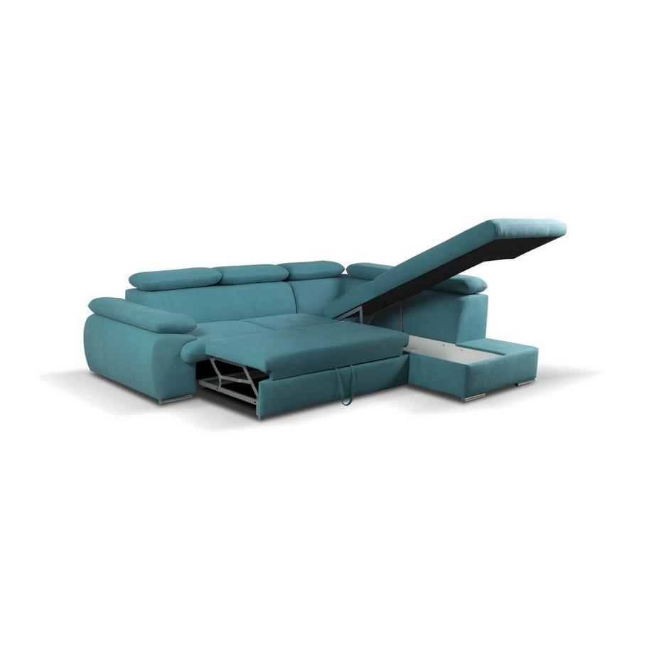 Vente-unique Canapé d'angle conible en tissu avec coffre de rangement FABIEN Turquoise Angle droit  