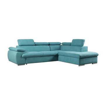 Canapé d'angle conible en tissu avec coffre de rangement FABIEN Turquoise Angle droit