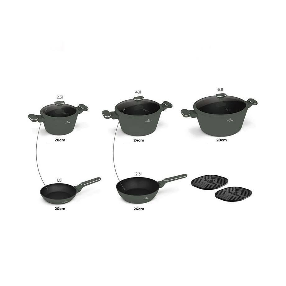 Berlinger Set de 10 ustensiles de cuisine, collection Matte Green 2.0  