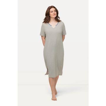 Chemise de nuit en coton bio, à col tunisien et manches courtes