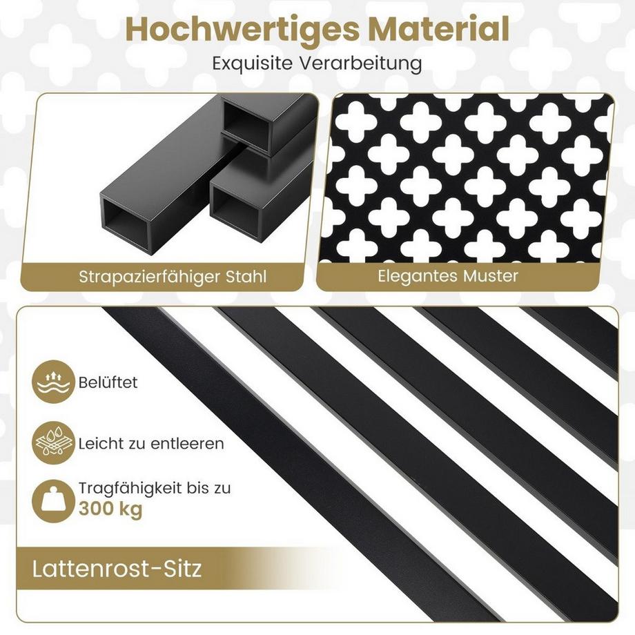 B2X Banc de jardin en métal résistant aux intempéries pour banc de parc 2-3 places avec dossier et accoudoirs 127 x 62 x 86 cm noir  