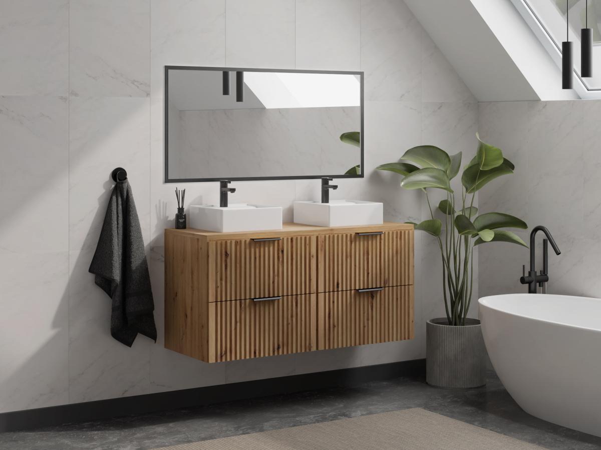 Vente-unique Mobile sotto lavabo sospeso scanalato L120 cm Naturale chiaro - ZEVARA  