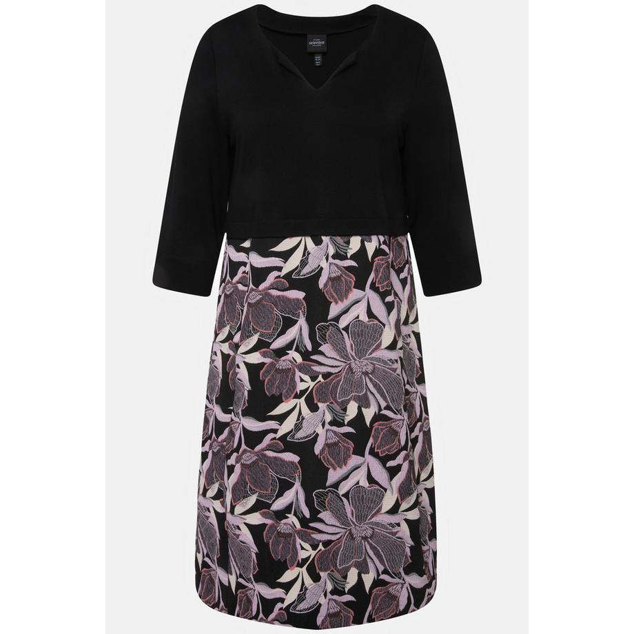 Ulla Popken Robe Mélange de Matières Col Tunisien Manches 3/4  