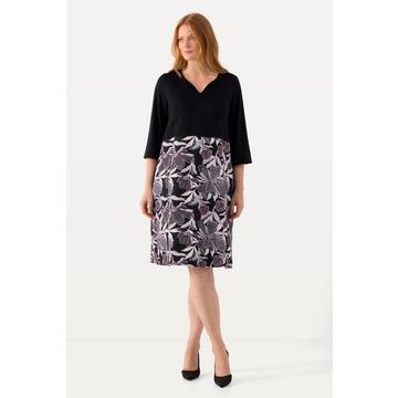 Abito con mix di materiali, scollo a tunica e maniche a 3/4