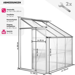 Tectake  Serra addossata in alluminio senza base 192 x 128 x 202 cm 