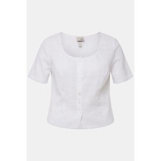 Ulla Popken  Blusa in tradizionale stile Tracht con ricami traforati, scollo rettangolare e mezze maniche 