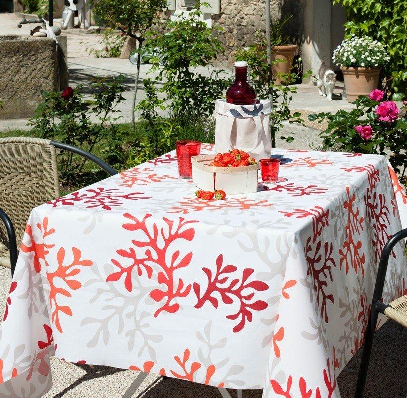 Fleur de Soleil Nappe enduite ronde ou ovale Corail  