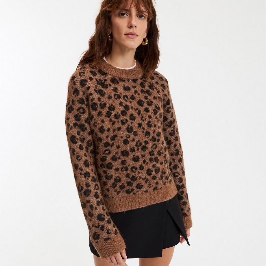 Pullover aus Woll- und Alpaka-Mischgewebe mit Leopardenmuster