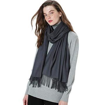 Écharpe chaude hiver automne en coton uni avec glands/franges, plus de 40 couleurs unies et à carreaux Pashmina xl écharpes gris foncé