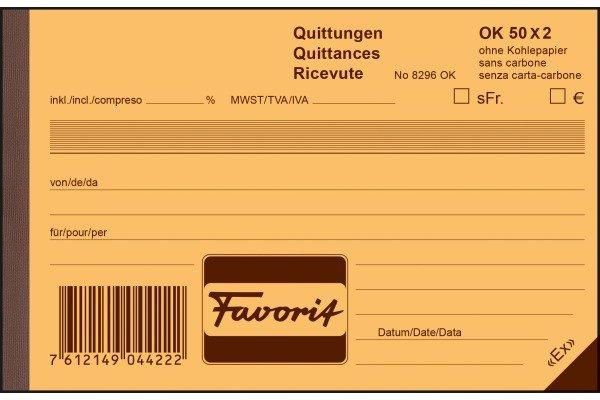 Favorit FAVORIT Quittungen D/F/I A20 8296OK blau/weiss 50x2 Blatt  