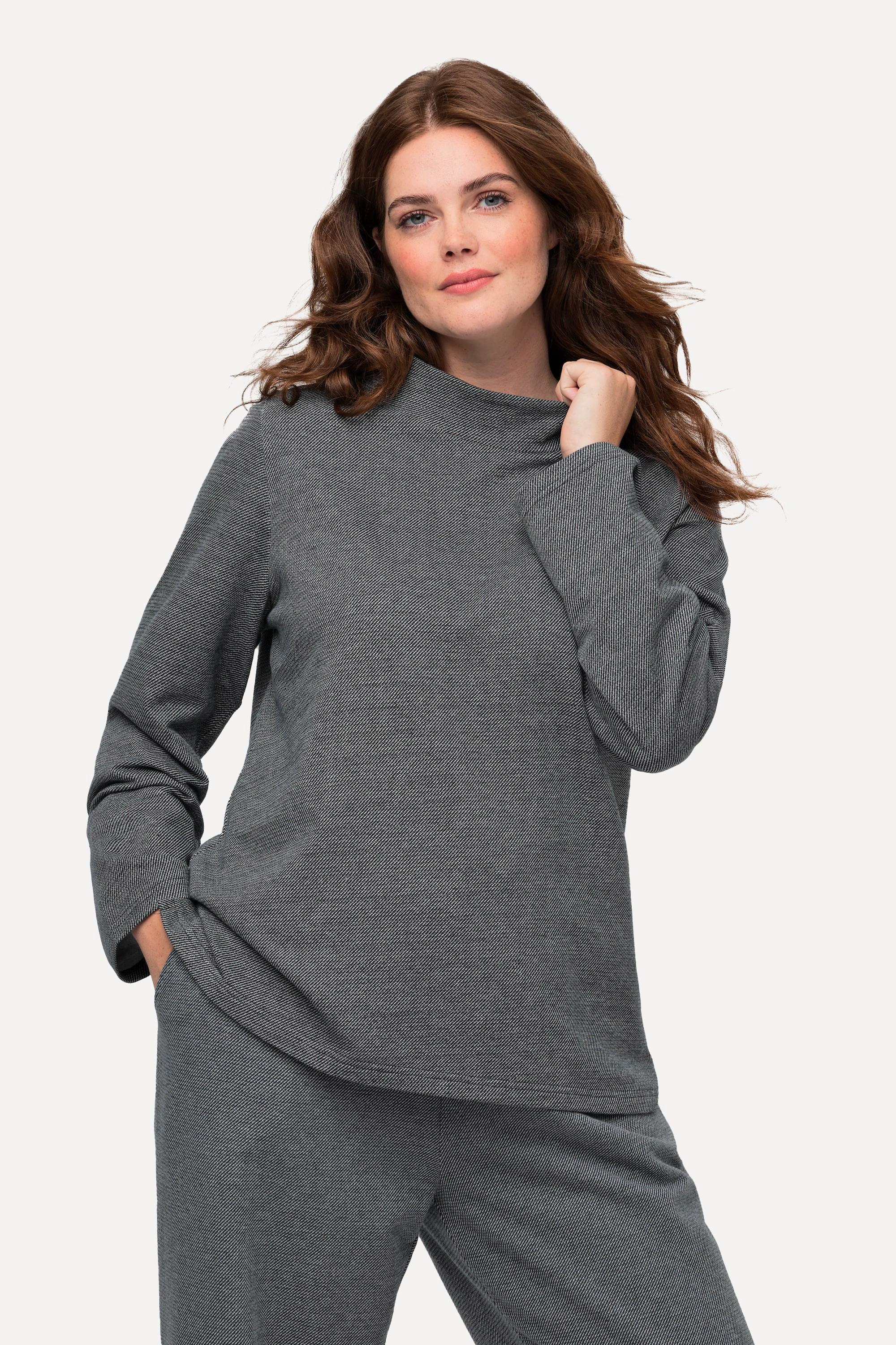 Ulla Popken  Sweat-shirt en coton bio - col montant, manches longues 