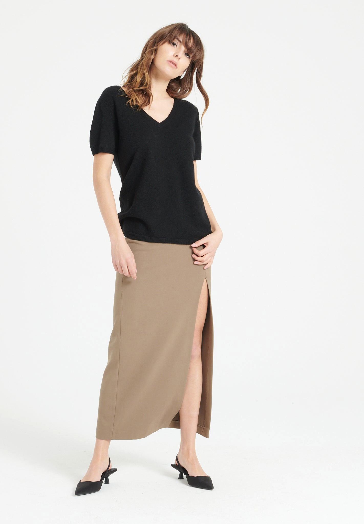 Image of Lilly 14 V-ausschnitt Pullover Mit Kurzen Ärmeln - 100% Kaschmir Damen Schwarz S