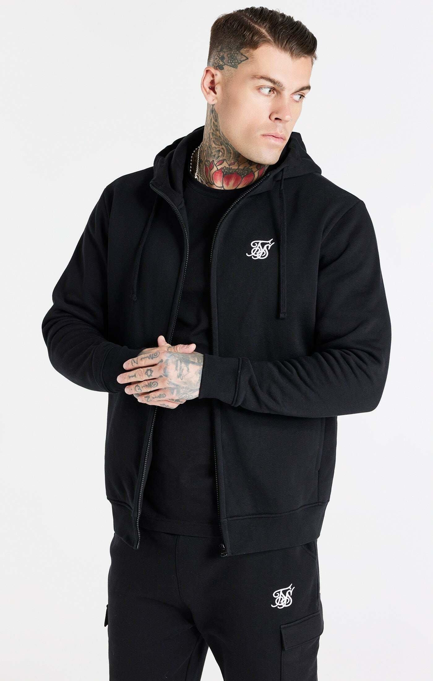 Image of Kapuzenpullover Black Essential Zip Through Funnel Hoodie Herren Schwarz L