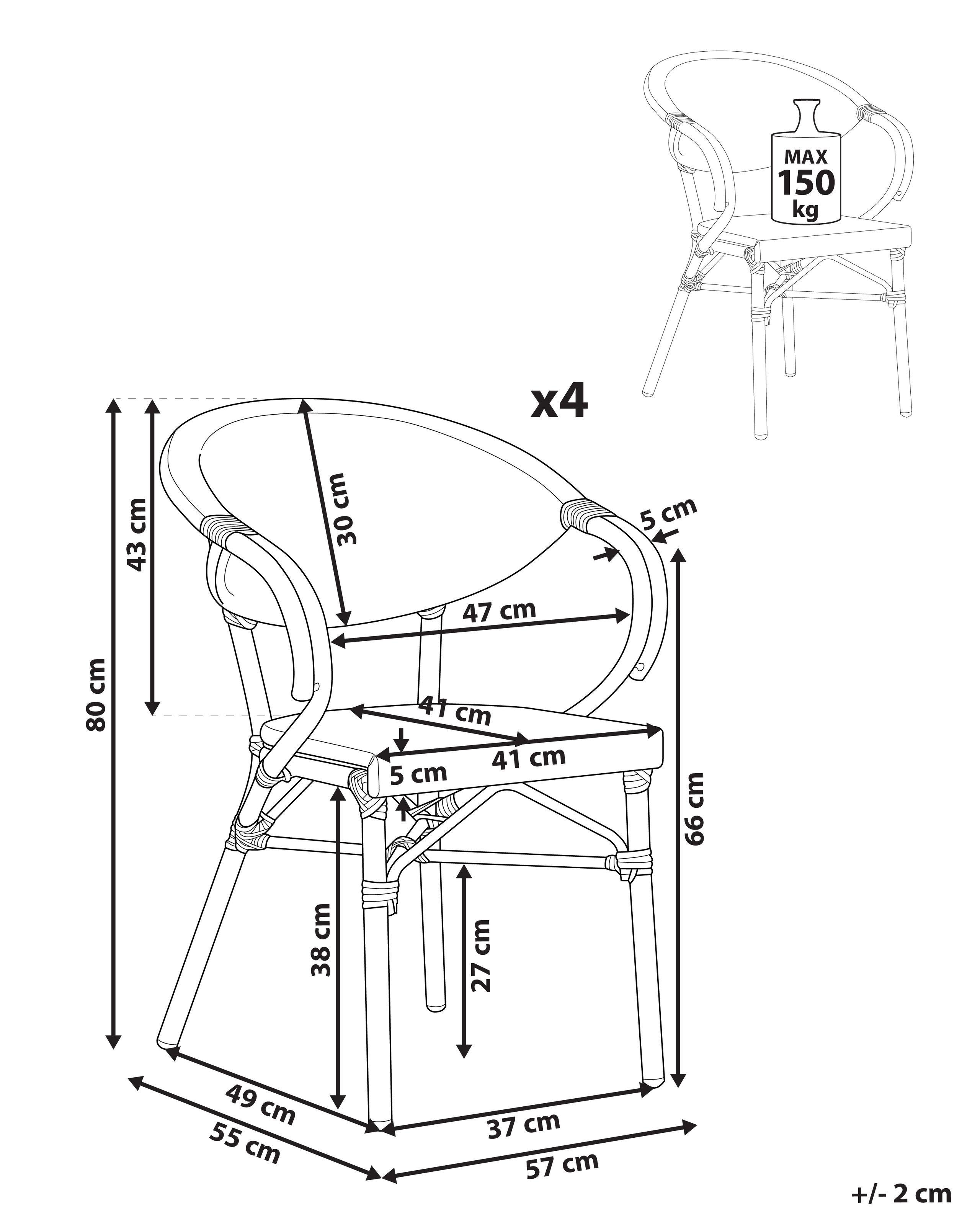 Beliani Lot de 4 chaises de jardin en Aluminium Rétro CASPRI II  