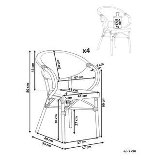 Beliani Lot de 4 chaises de jardin en Aluminium Rétro CASPRI II  