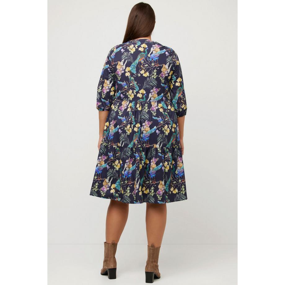 Ulla Popken Pfauen A-Linie Tunikakleid 3/4 Arm  