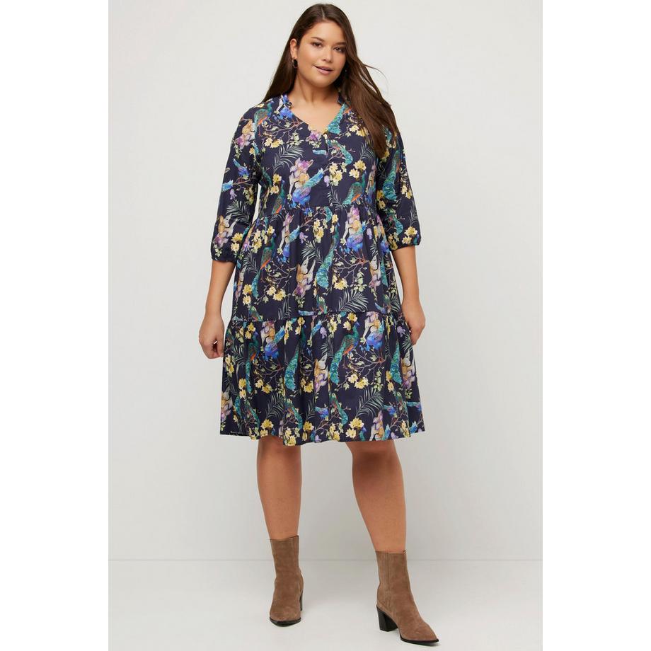 Ulla Popken Pfauen A-Linie Tunikakleid 3/4 Arm  