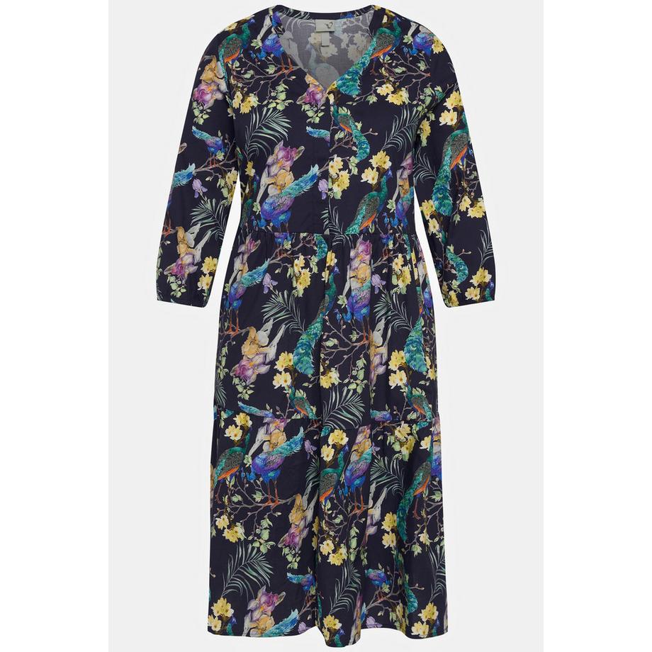 Ulla Popken Pfauen A-Linie Tunikakleid 3/4 Arm  