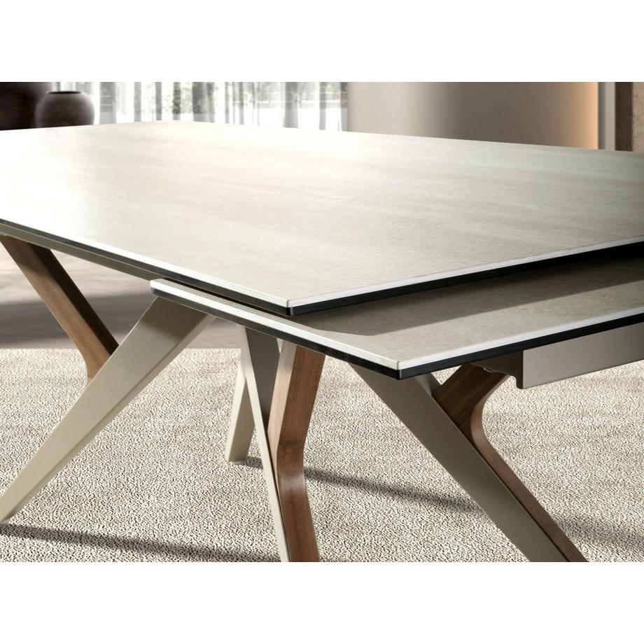 ANGEL CERDA Tavolo da pranzo rettangolare allungabile in marmo porcellanato, acciaio sabbia metallizzato e noce  