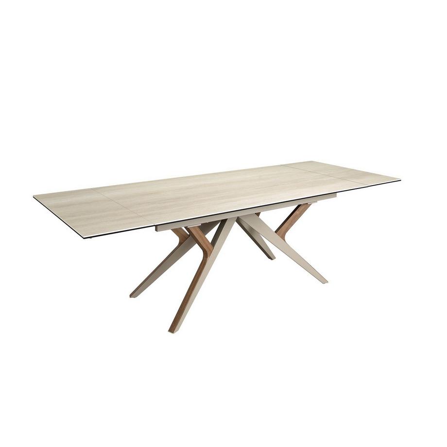 ANGEL CERDA Tavolo da pranzo rettangolare allungabile in marmo porcellanato, acciaio sabbia metallizzato e noce  