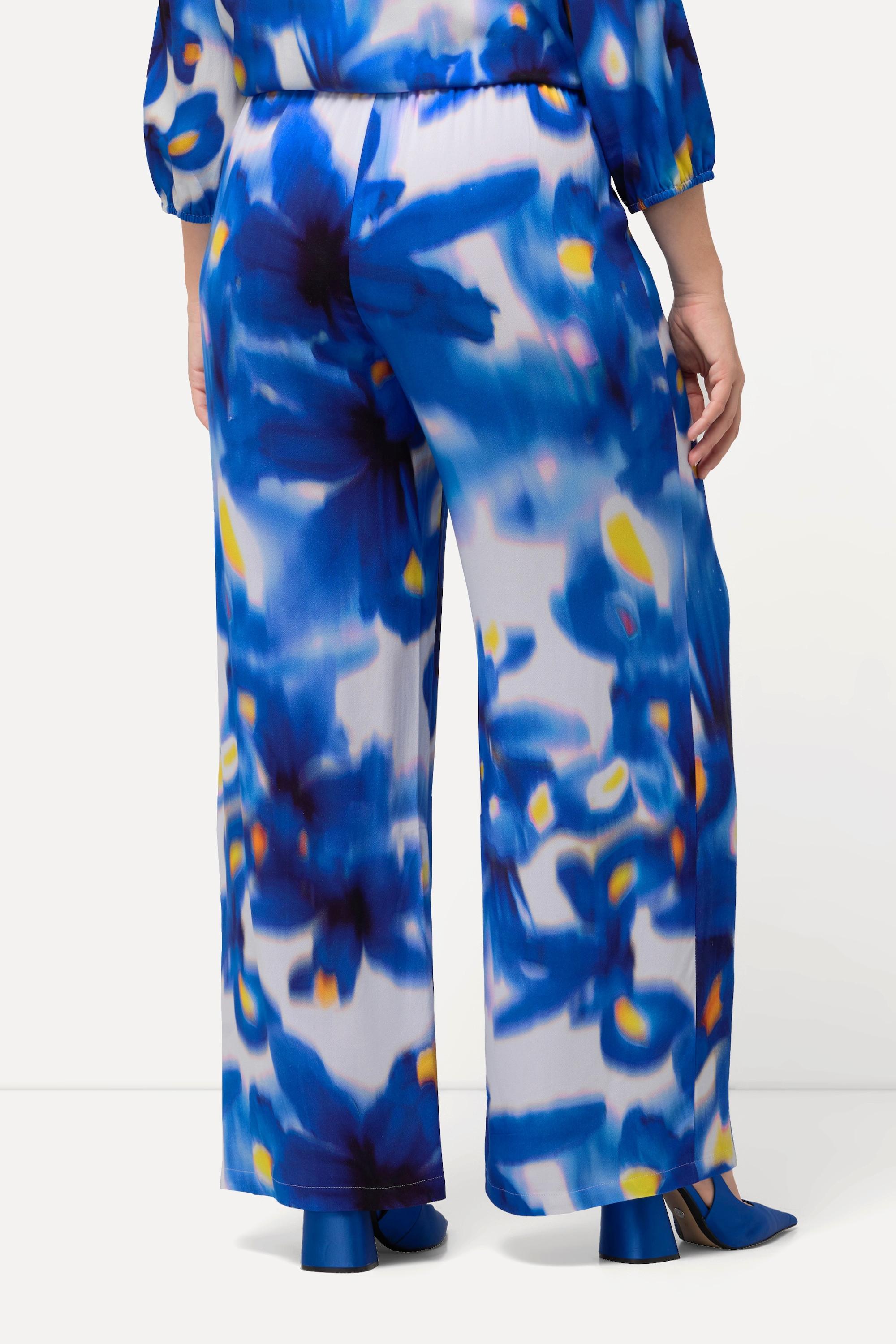 Ulla Popken  Pantalon à enfiler, fleurs, jambe large, taille élastique 