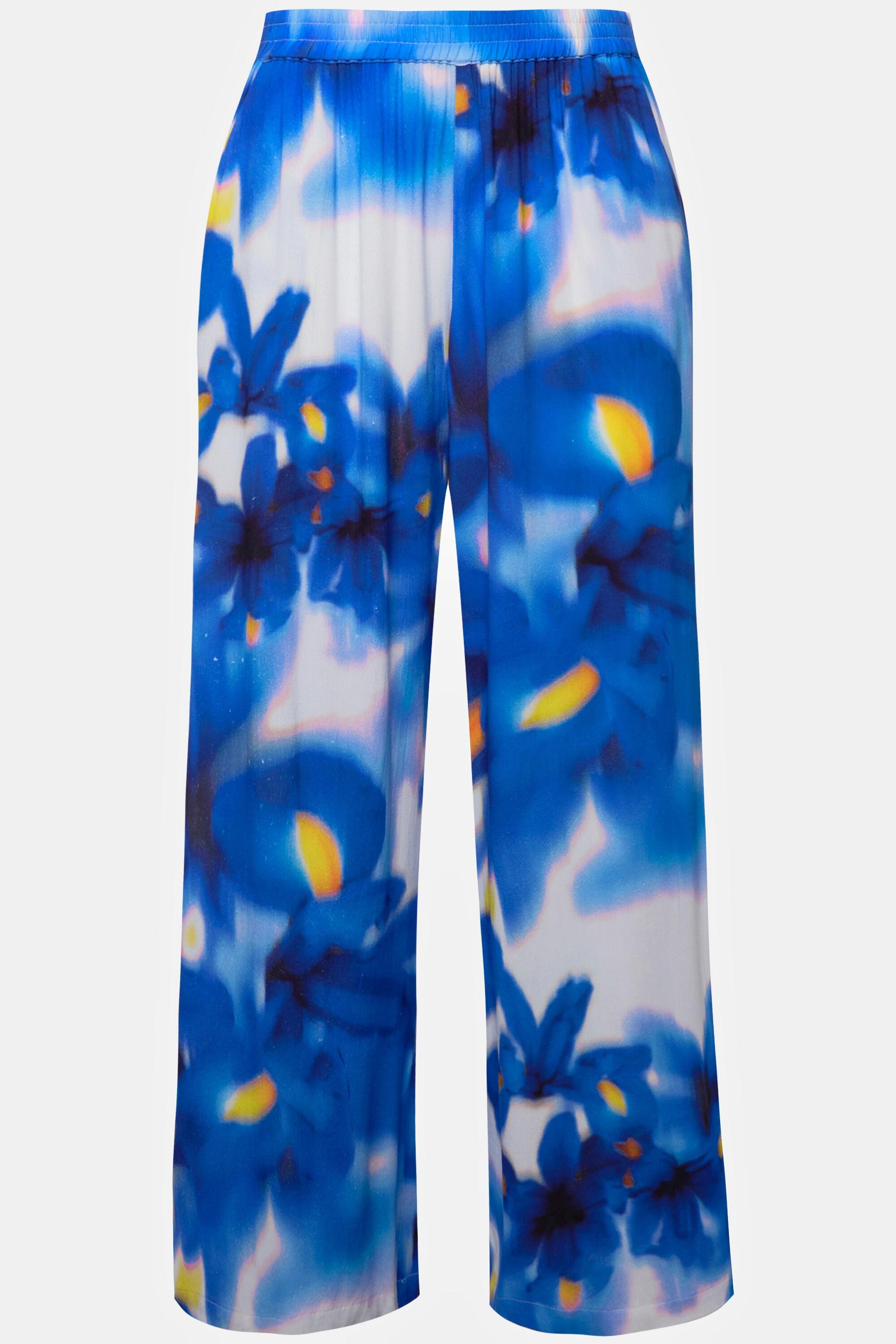 Ulla Popken  Pantaloni con fiori, taglio della gamba ampio e cintura elastica 