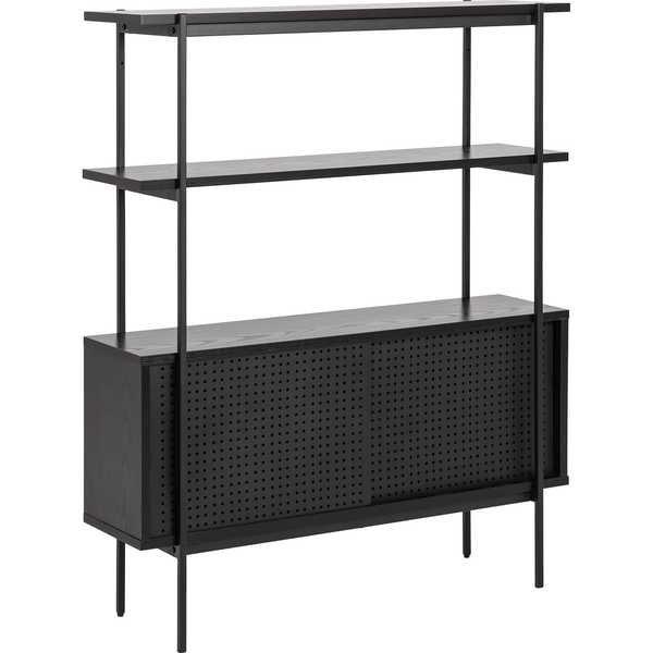 Image of Regal Angie Melamin Esche Schwarz 1 Boden Kabinet Schiebetür 94x27x113,8cm Regal Angie Melamin Esche Schwarz 1 Boden Kabinet Schiebetür 94x27x113,8cm