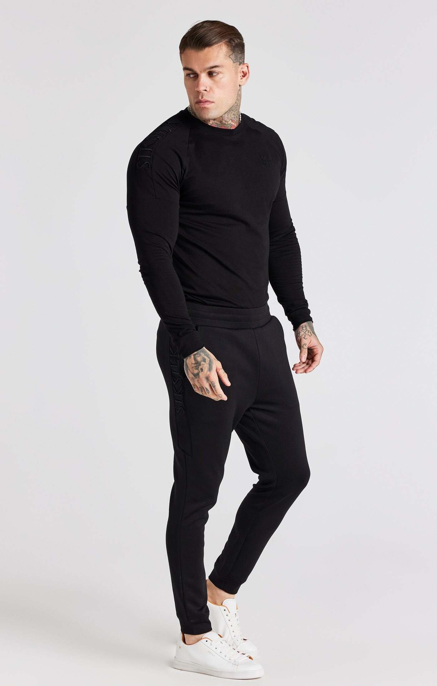 Sik Silk  Langarmshirt Black Panel Muscle Fit T-Shirt 