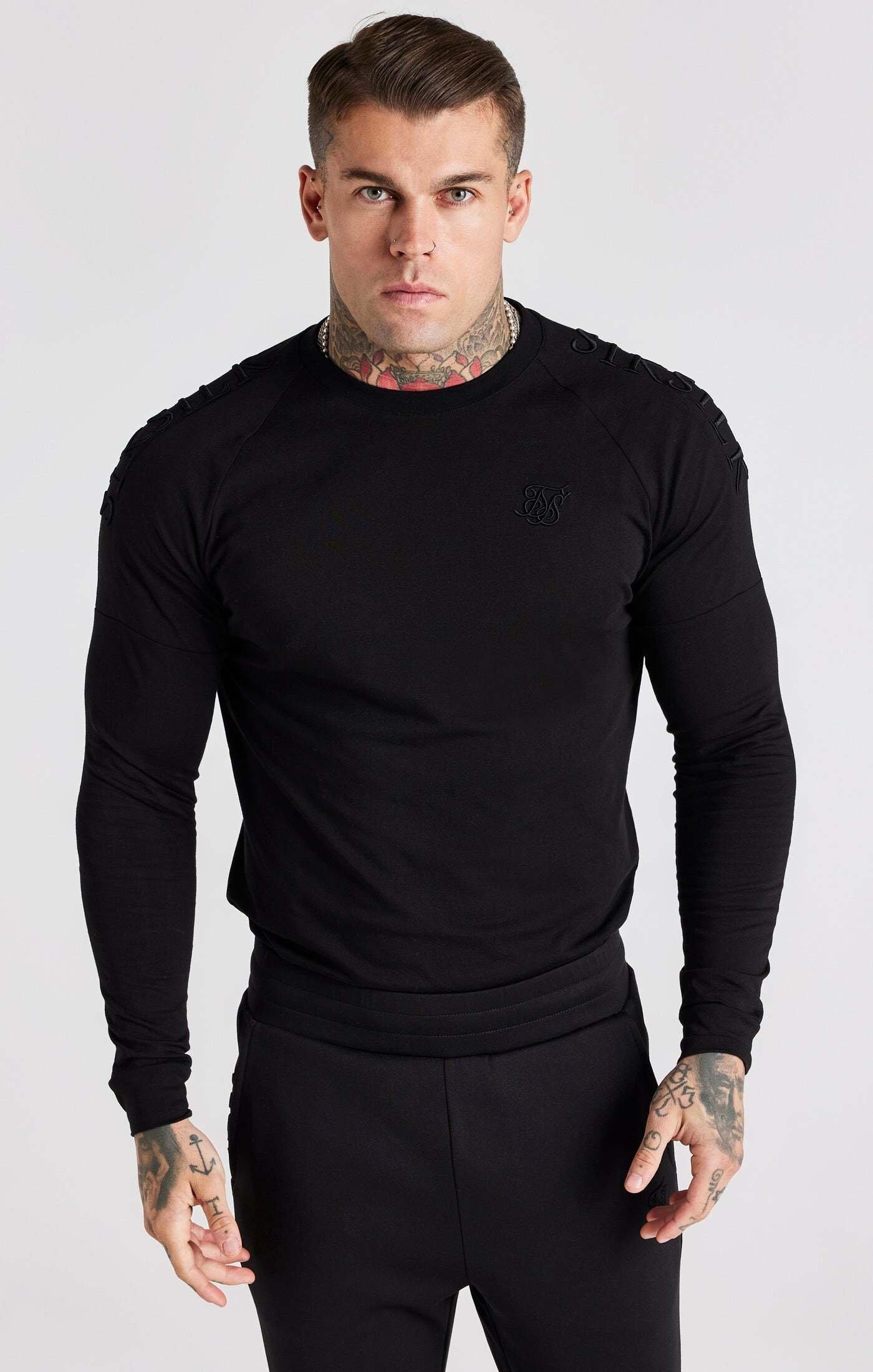 Sik Silk  Langarmshirt Black Panel Muscle Fit T-Shirt 