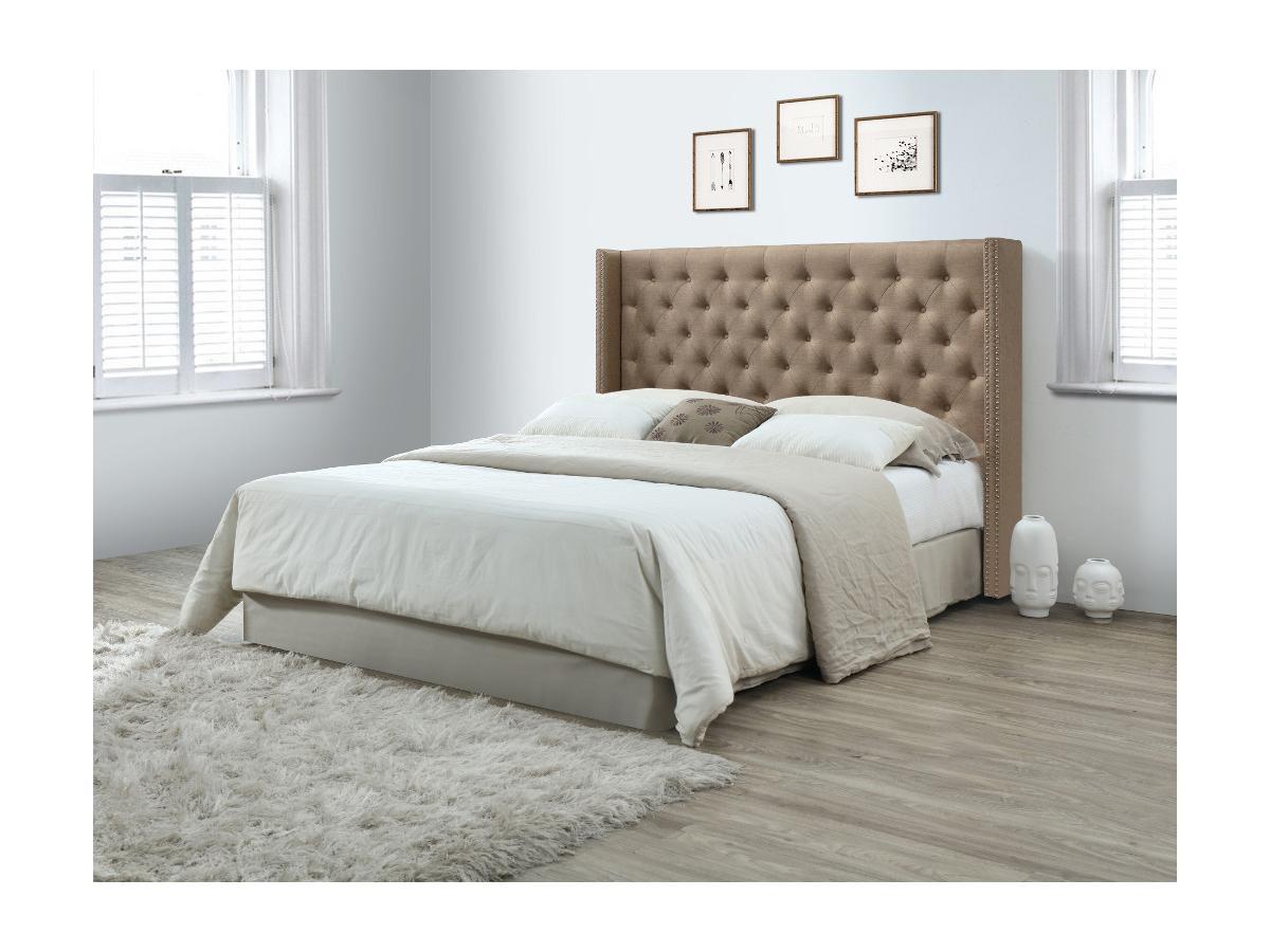 Vente-unique Lit 140 x 200 cm avec tête de lit capitonnée - Tissu - Beige - MASSIMO  